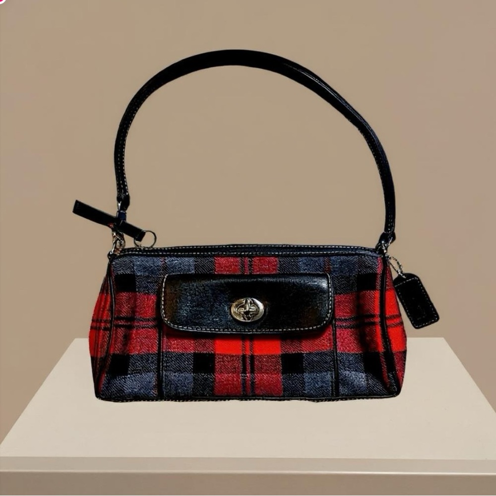Coach Y2K Red Wool & Leather Tartan Plaid Demi Shoulder Bag Style 8824 Aug 2001 - Picture 2 of 12